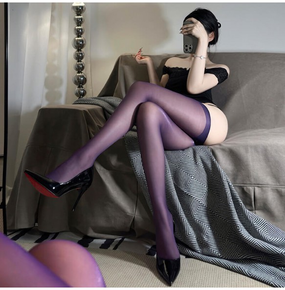FEE ET MOI - X-Cross Hollow-Out Crotchless Stocking (Purple)